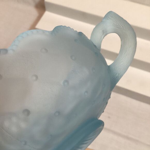 Imperial Glass Light Blue Candy Dish Satin Impressed Pansy Nappy Textured Handle - Picture 10 of 15